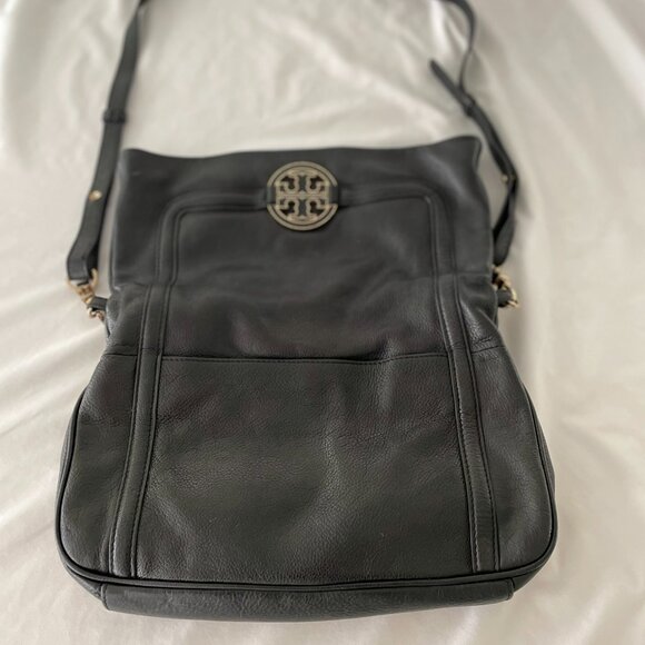 Tory Burch Black Leather Amanda Foldover Crossbody Bag